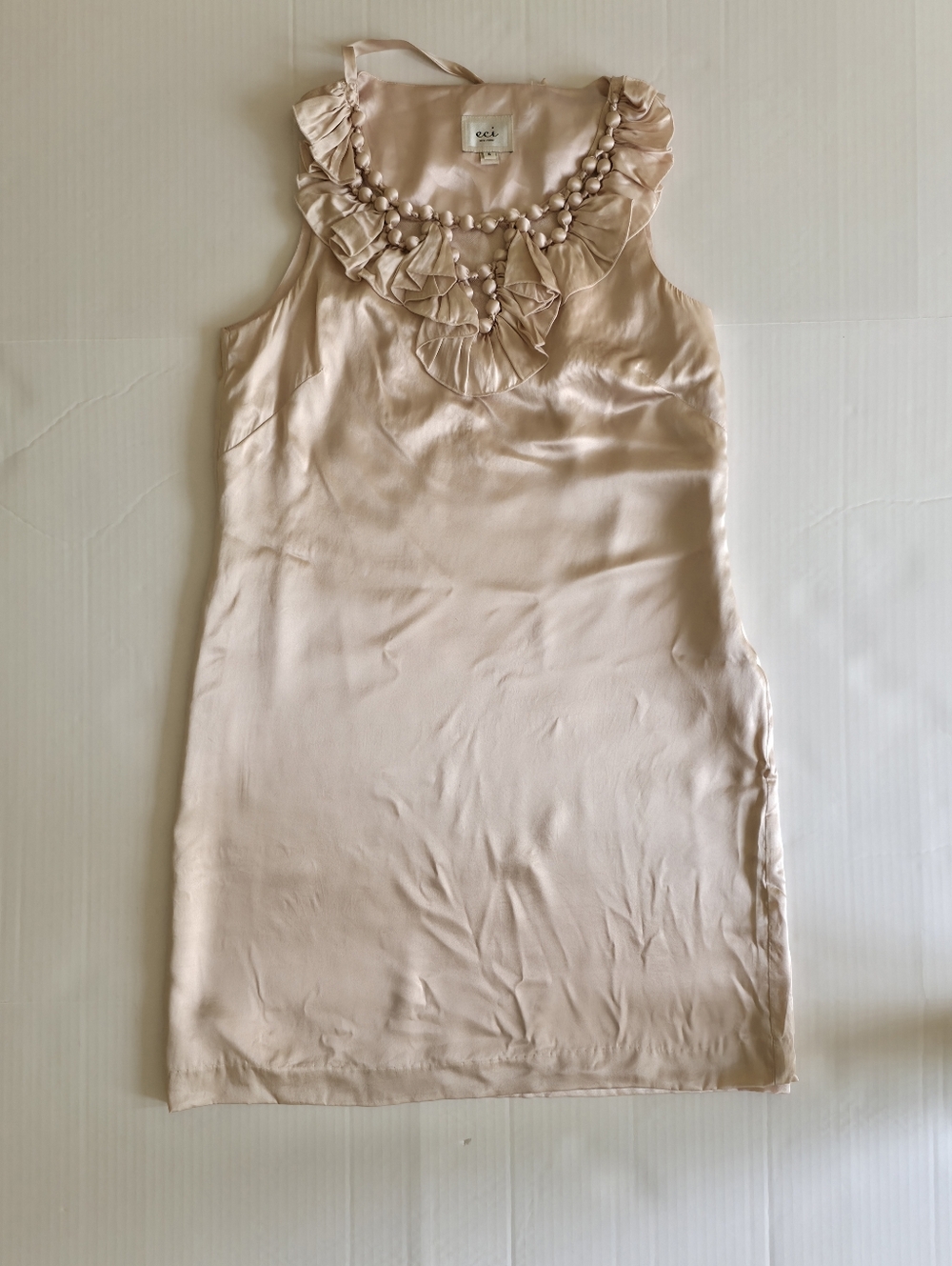 ECI Silk Blush Pink Satin Mini Sheat Dress Sleeveless Scoop Neck Cocktail